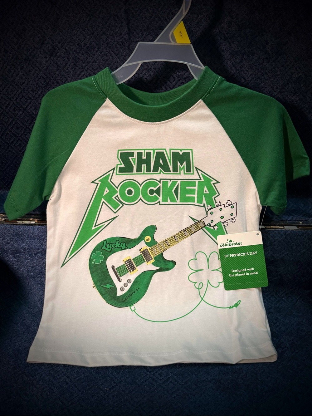 Sham Rocker Green & White Raglan Kids Tee by Celebrate!